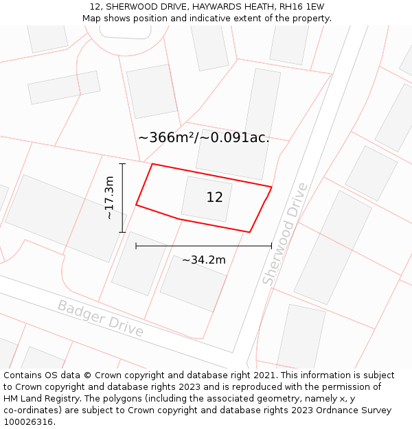 12, SHERWOOD DRIVE, HAYWARDS HEATH, RH16 1EW: Plot and title map