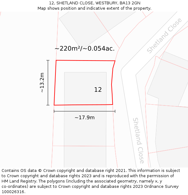 12, SHETLAND CLOSE, WESTBURY, BA13 2GN: Plot and title map