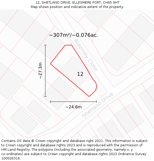 12, SHETLAND DRIVE, ELLESMERE PORT, CH65 9HT: Plot and title map