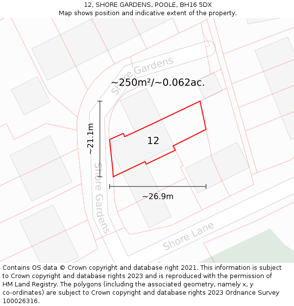 12, SHORE GARDENS, POOLE, BH16 5DX: Plot and title map