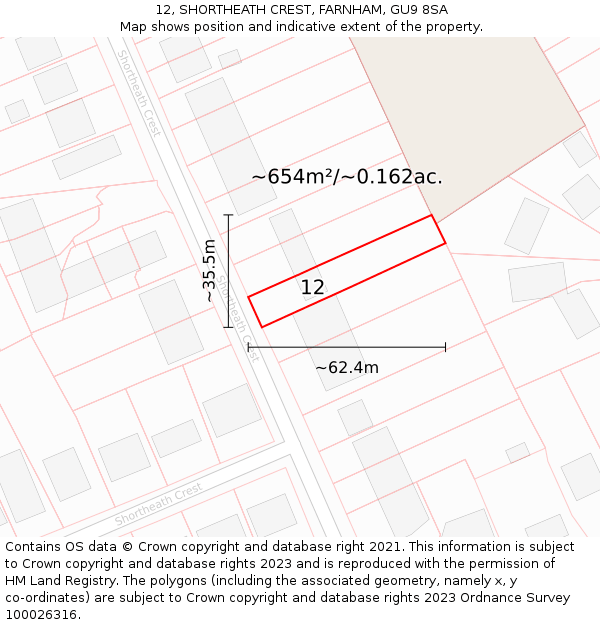 12, SHORTHEATH CREST, FARNHAM, GU9 8SA: Plot and title map