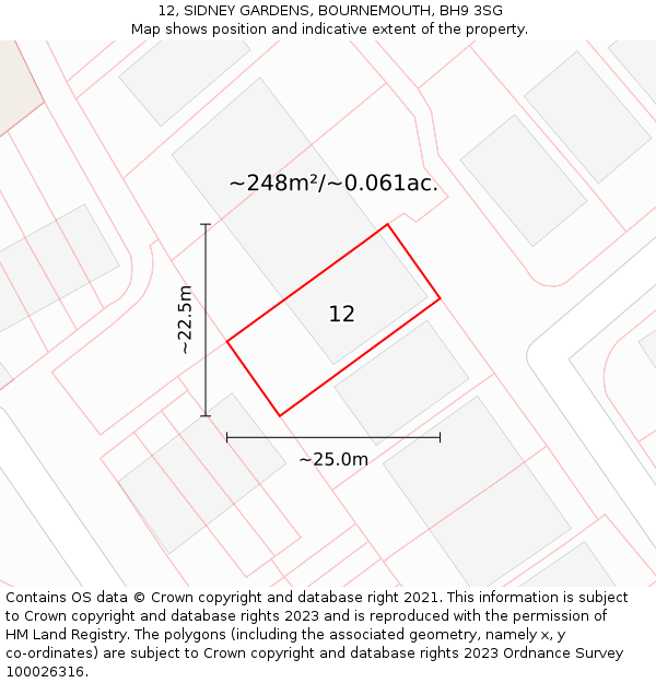 12, SIDNEY GARDENS, BOURNEMOUTH, BH9 3SG: Plot and title map