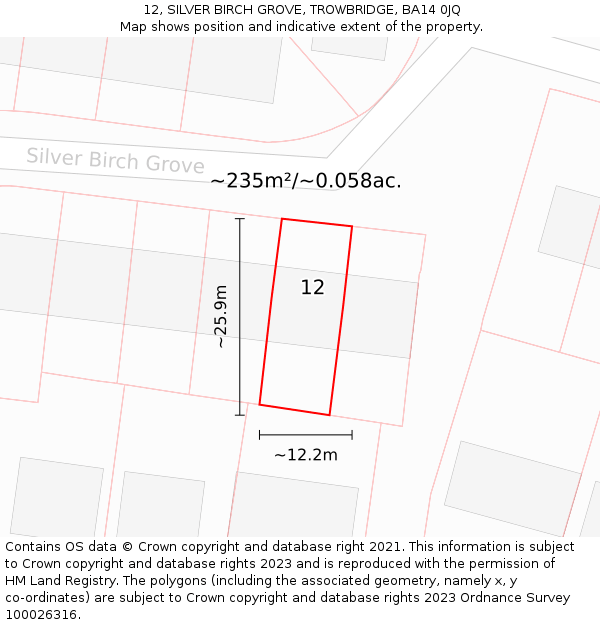 12, SILVER BIRCH GROVE, TROWBRIDGE, BA14 0JQ: Plot and title map