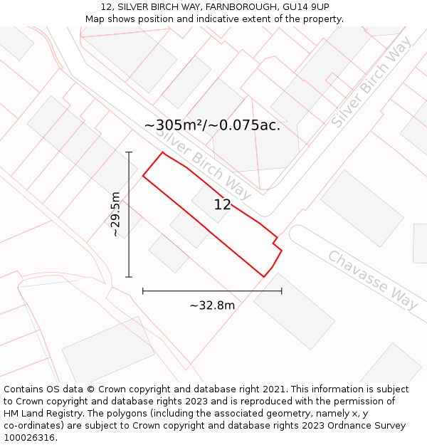 12, SILVER BIRCH WAY, FARNBOROUGH, GU14 9UP: Plot and title map