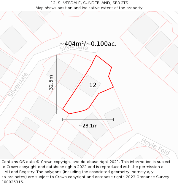 12, SILVERDALE, SUNDERLAND, SR3 2TS: Plot and title map