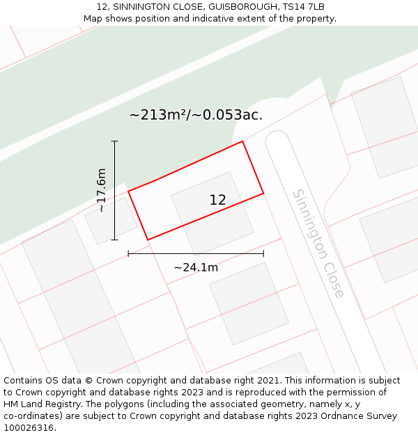 12, SINNINGTON CLOSE, GUISBOROUGH, TS14 7LB: Plot and title map