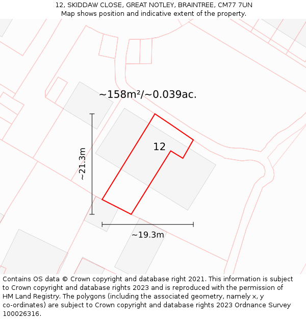 12, SKIDDAW CLOSE, GREAT NOTLEY, BRAINTREE, CM77 7UN: Plot and title map