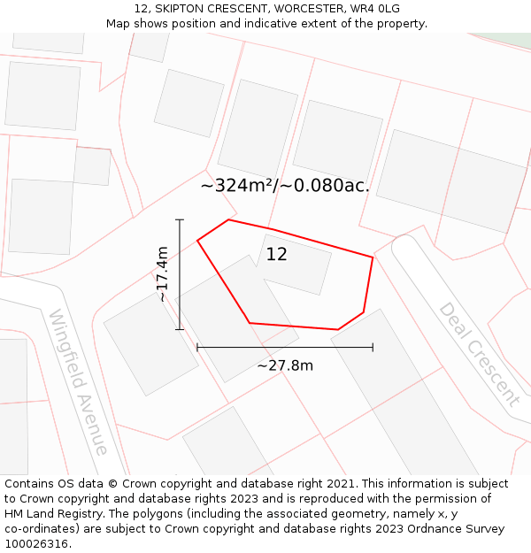 12, SKIPTON CRESCENT, WORCESTER, WR4 0LG: Plot and title map