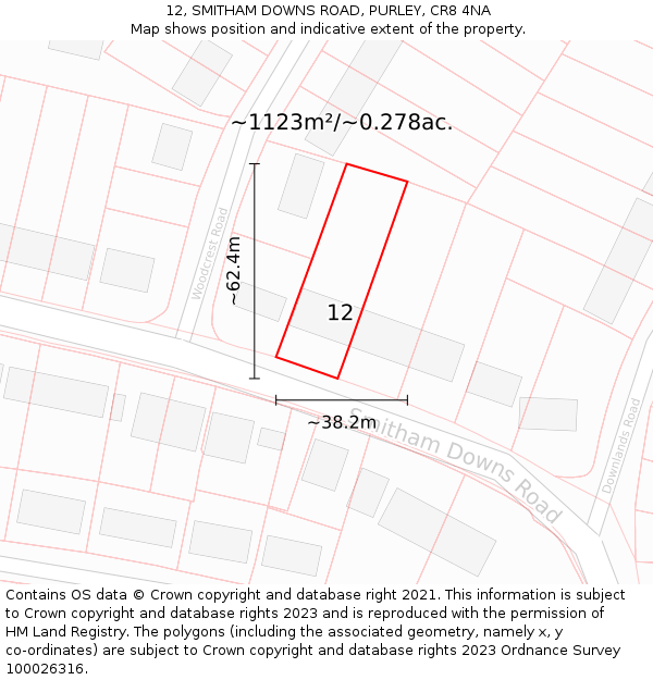 12, SMITHAM DOWNS ROAD, PURLEY, CR8 4NA: Plot and title map