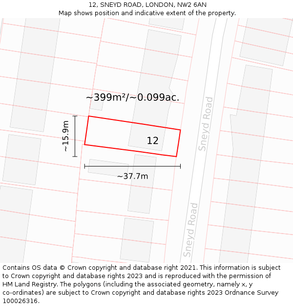 12, SNEYD ROAD, LONDON, NW2 6AN: Plot and title map