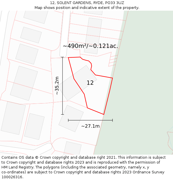 12, SOLENT GARDENS, RYDE, PO33 3UZ: Plot and title map