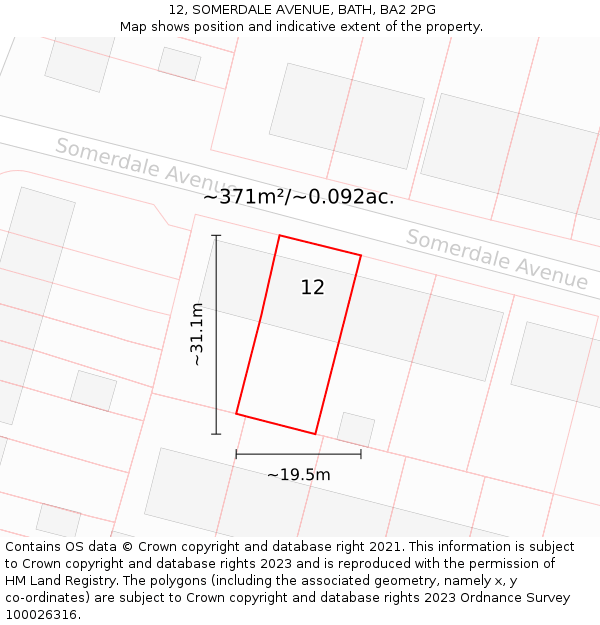 12, SOMERDALE AVENUE, BATH, BA2 2PG: Plot and title map