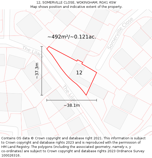 12, SOMERVILLE CLOSE, WOKINGHAM, RG41 4SW: Plot and title map