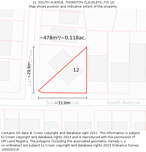 12, SOUTH AVENUE, THORNTON-CLEVELEYS, FY5 1JY: Plot and title map