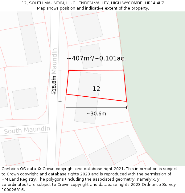 12, SOUTH MAUNDIN, HUGHENDEN VALLEY, HIGH WYCOMBE, HP14 4LZ: Plot and title map