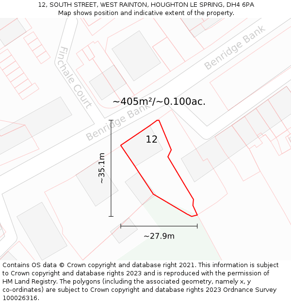 12, SOUTH STREET, WEST RAINTON, HOUGHTON LE SPRING, DH4 6PA: Plot and title map