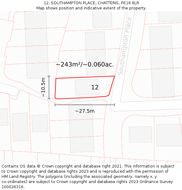 12, SOUTHAMPTON PLACE, CHATTERIS, PE16 6LR: Plot and title map