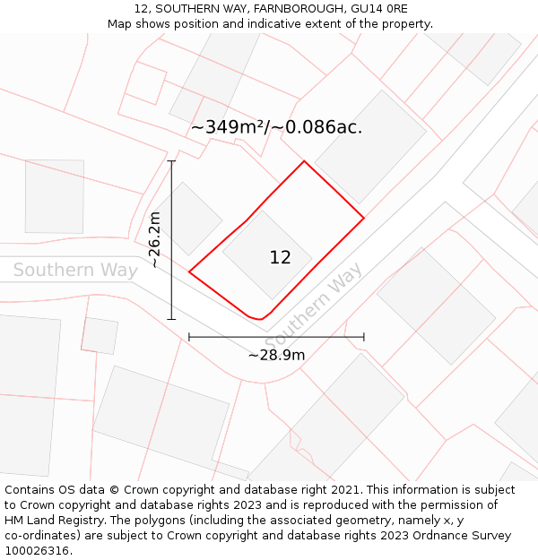 12, SOUTHERN WAY, FARNBOROUGH, GU14 0RE: Plot and title map