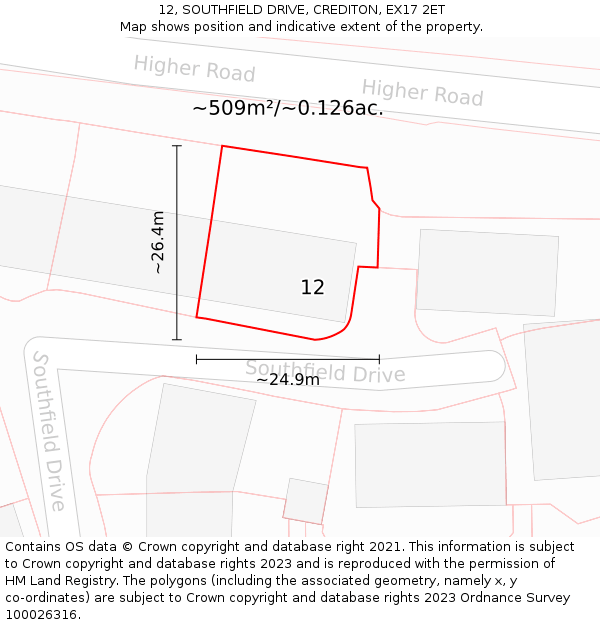 12, SOUTHFIELD DRIVE, CREDITON, EX17 2ET: Plot and title map