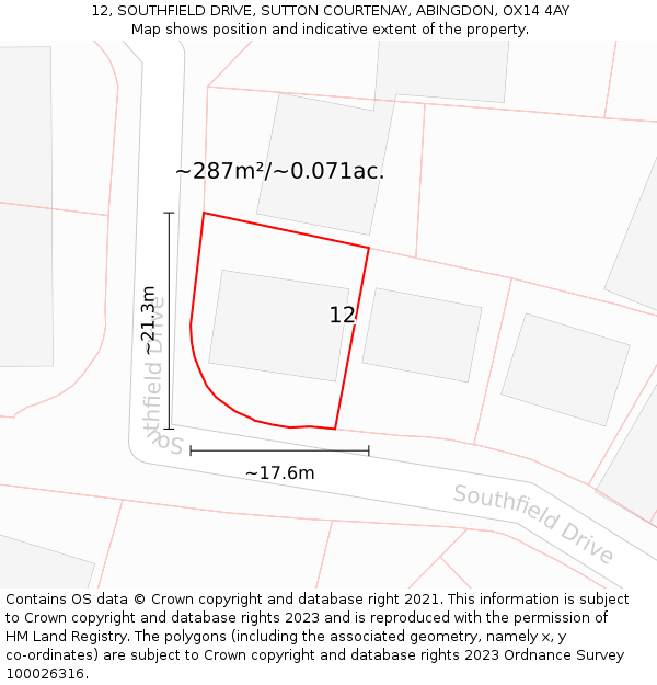 12, SOUTHFIELD DRIVE, SUTTON COURTENAY, ABINGDON, OX14 4AY: Plot and title map