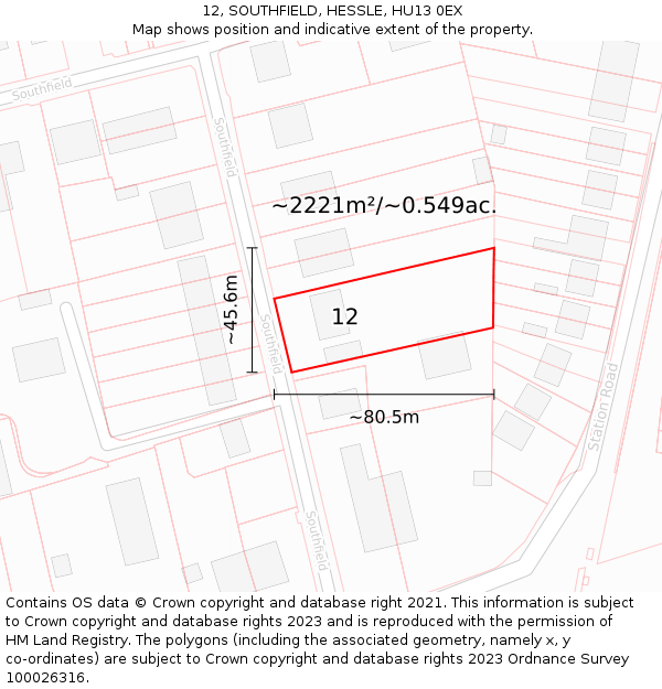 12, SOUTHFIELD, HESSLE, HU13 0EX: Plot and title map