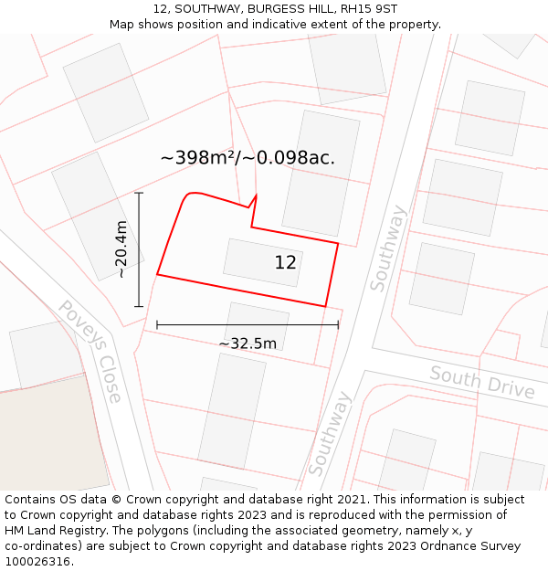 12, SOUTHWAY, BURGESS HILL, RH15 9ST: Plot and title map