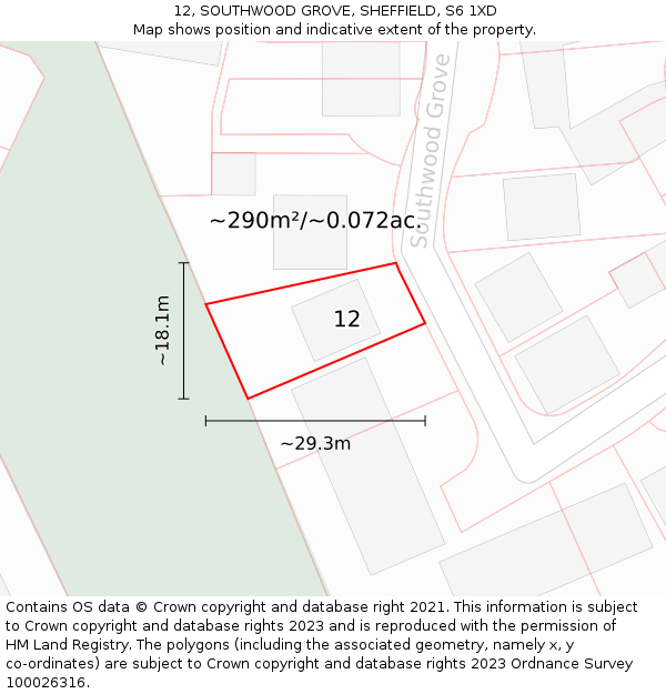 12, SOUTHWOOD GROVE, SHEFFIELD, S6 1XD: Plot and title map