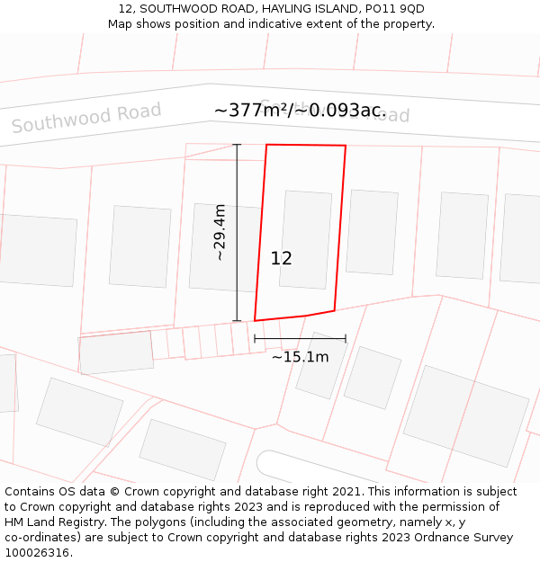 12, SOUTHWOOD ROAD, HAYLING ISLAND, PO11 9QD: Plot and title map