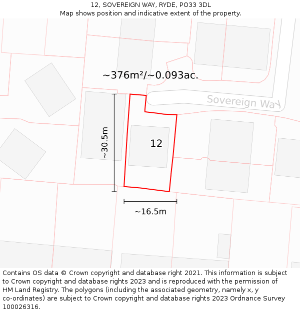 12, SOVEREIGN WAY, RYDE, PO33 3DL: Plot and title map