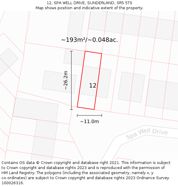 12, SPA WELL DRIVE, SUNDERLAND, SR5 5TS: Plot and title map