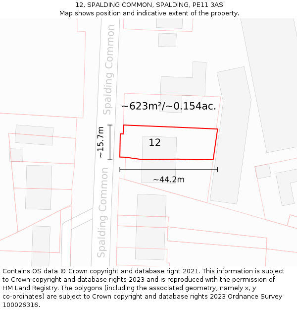 12, SPALDING COMMON, SPALDING, PE11 3AS: Plot and title map