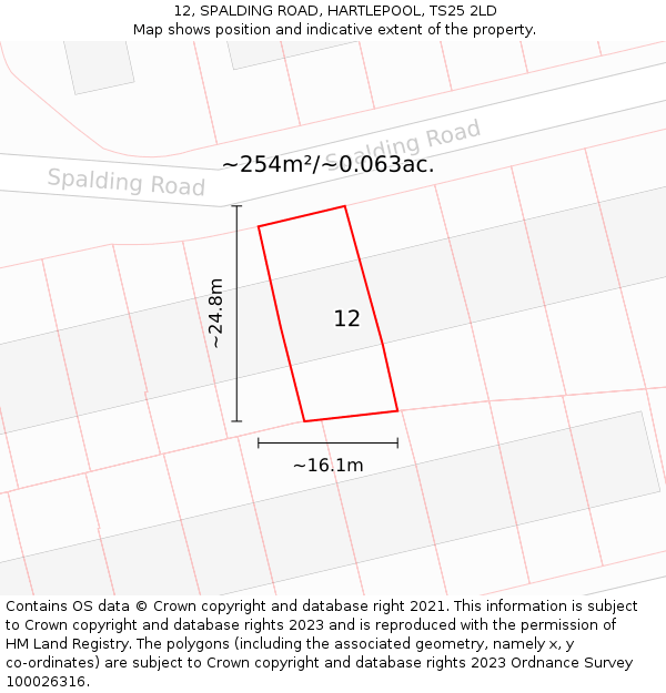 12, SPALDING ROAD, HARTLEPOOL, TS25 2LD: Plot and title map