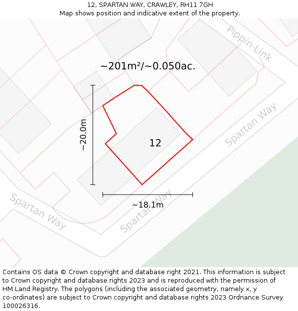 12, SPARTAN WAY, CRAWLEY, RH11 7GH: Plot and title map