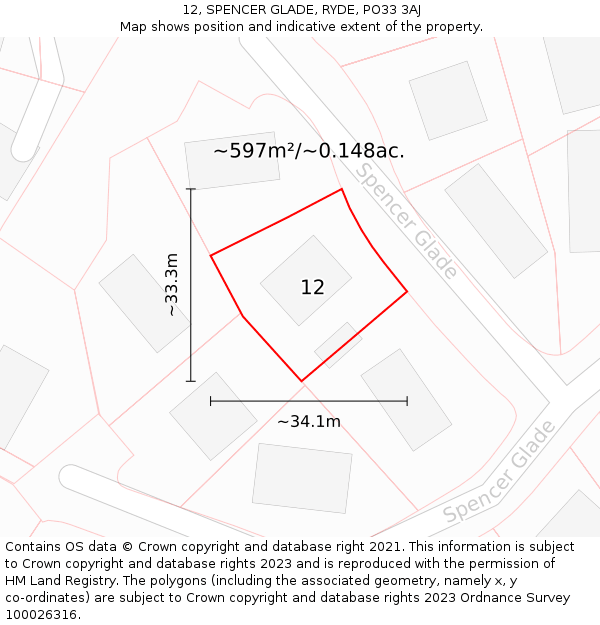 12, SPENCER GLADE, RYDE, PO33 3AJ: Plot and title map