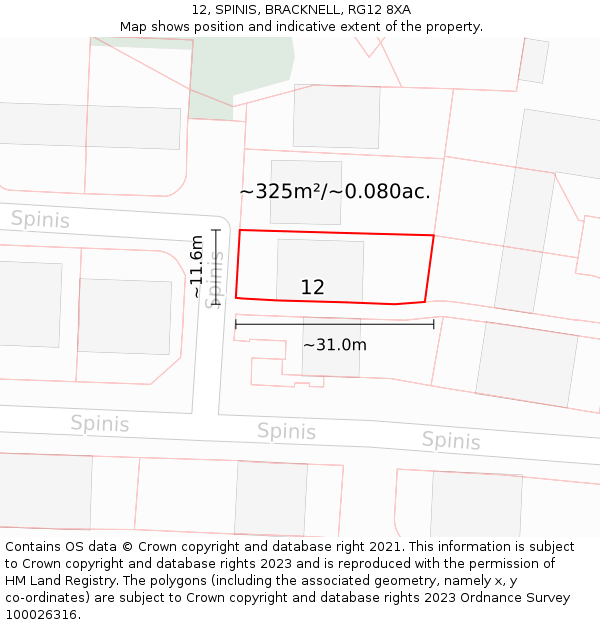 12, SPINIS, BRACKNELL, RG12 8XA: Plot and title map