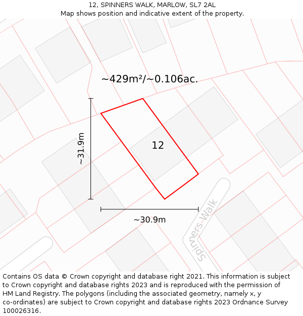 12, SPINNERS WALK, MARLOW, SL7 2AL: Plot and title map