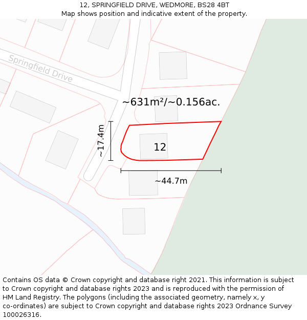 12, SPRINGFIELD DRIVE, WEDMORE, BS28 4BT: Plot and title map