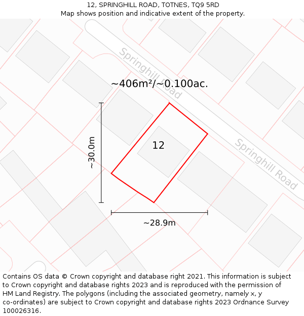 12, SPRINGHILL ROAD, TOTNES, TQ9 5RD: Plot and title map