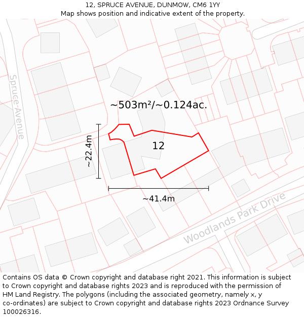 12, SPRUCE AVENUE, DUNMOW, CM6 1YY: Plot and title map