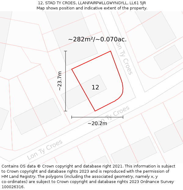 12, STAD TY CROES, LLANFAIRPWLLGWYNGYLL, LL61 5JR: Plot and title map