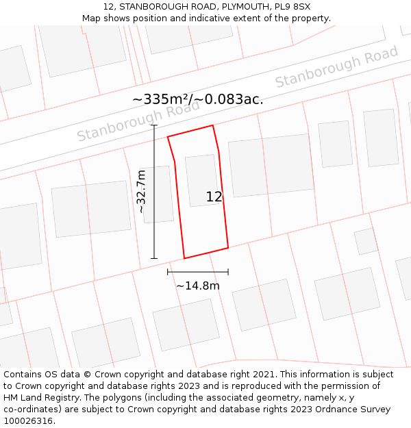 12, STANBOROUGH ROAD, PLYMOUTH, PL9 8SX: Plot and title map