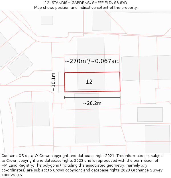 12, STANDISH GARDENS, SHEFFIELD, S5 8YD: Plot and title map