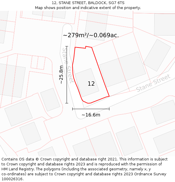 12, STANE STREET, BALDOCK, SG7 6TS: Plot and title map