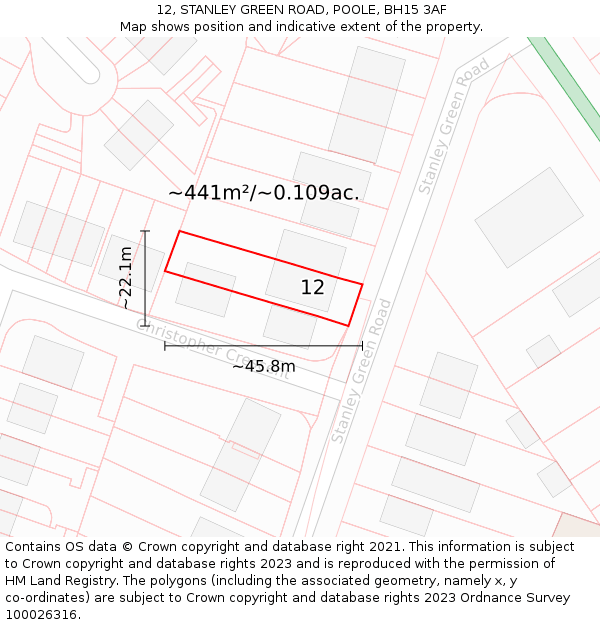 12, STANLEY GREEN ROAD, POOLE, BH15 3AF: Plot and title map