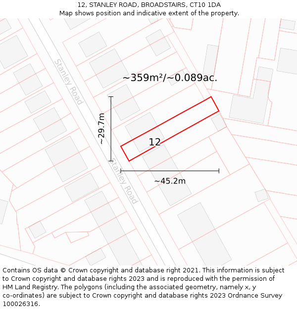 12, STANLEY ROAD, BROADSTAIRS, CT10 1DA: Plot and title map