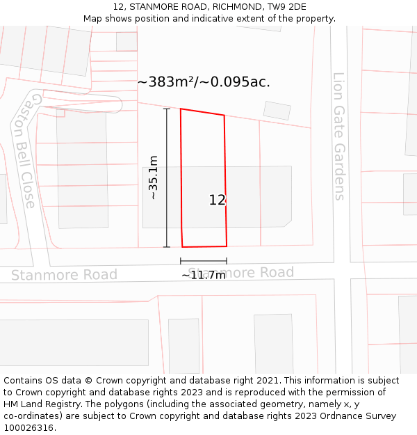12, STANMORE ROAD, RICHMOND, TW9 2DE: Plot and title map