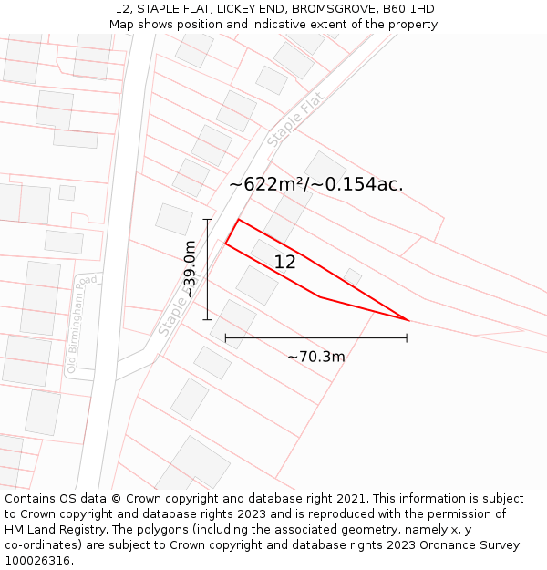 12, STAPLE FLAT, LICKEY END, BROMSGROVE, B60 1HD: Plot and title map