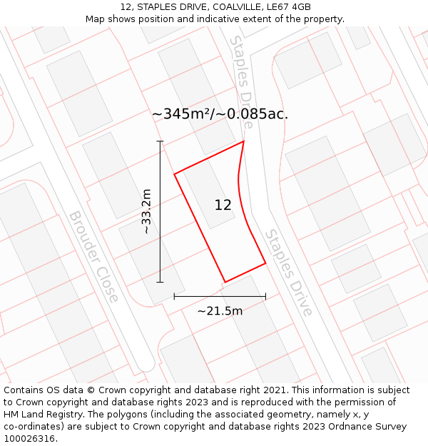 12, STAPLES DRIVE, COALVILLE, LE67 4GB: Plot and title map