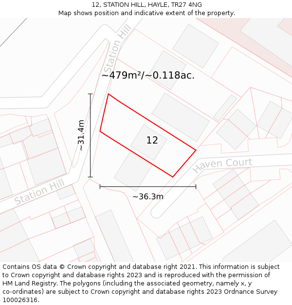 12, STATION HILL, HAYLE, TR27 4NG: Plot and title map