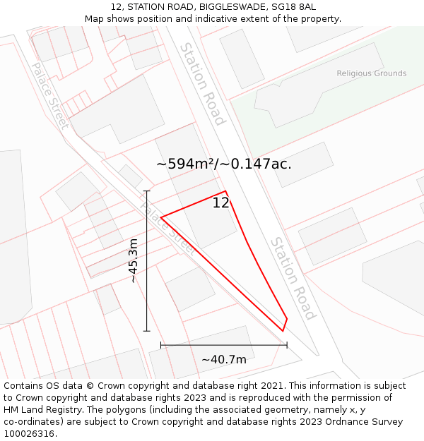 12, STATION ROAD, BIGGLESWADE, SG18 8AL: Plot and title map